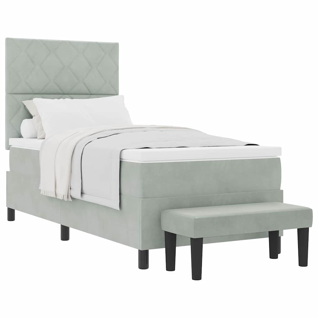 Letto a molle con materasso Grigio chiaro 100 x 200 cm Velluto