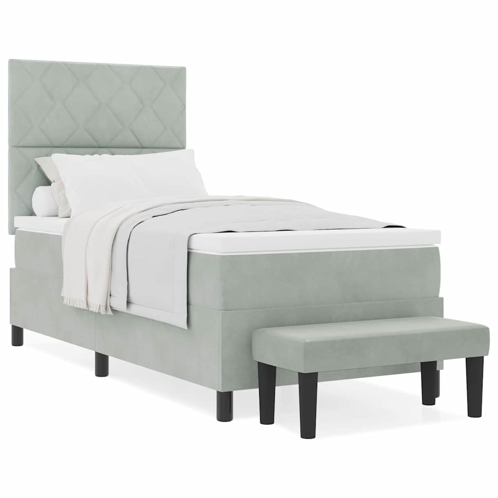 Letto a molle con materasso Grigio chiaro 100 x 200 cm Velluto