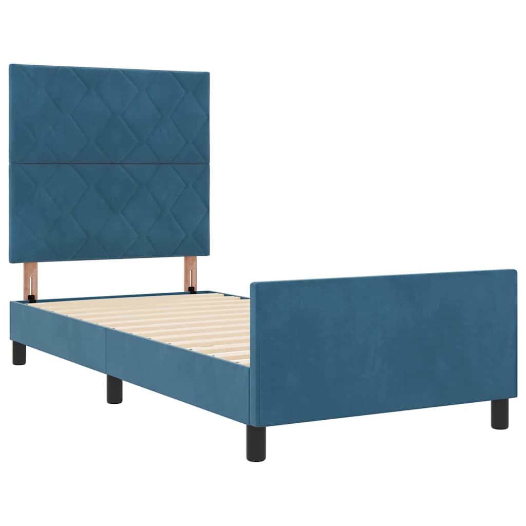 Struttura del letto con testiera Blu scuro 100 x 200 cm Velluto