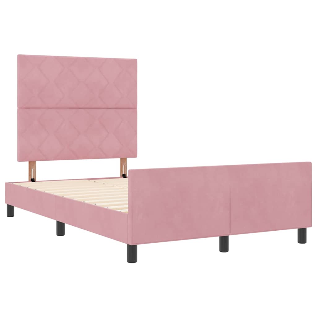 Struttura del letto con testiera Rosa 120 x 190 cm Velluto
