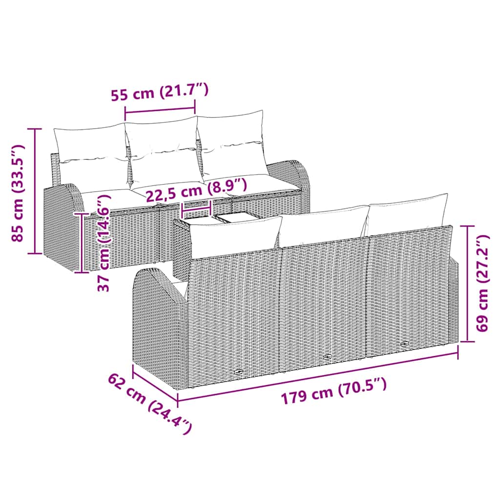 Set Divano da Giardino 7 pz 6-Numero di posti Grigio polyrattan | homemem39