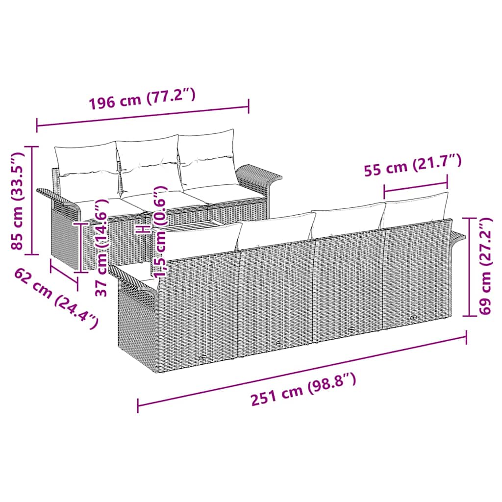 Set Divano da Giardino 8 pz 7-Numero di posti | homemem39