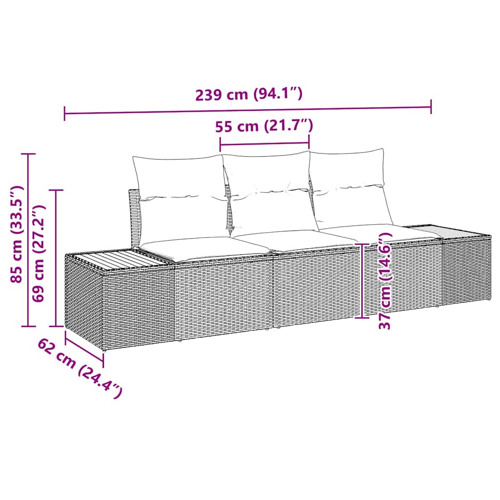 Set Divano da Giardino 3 pcs Nero e crema Poly Rattan | homemem39