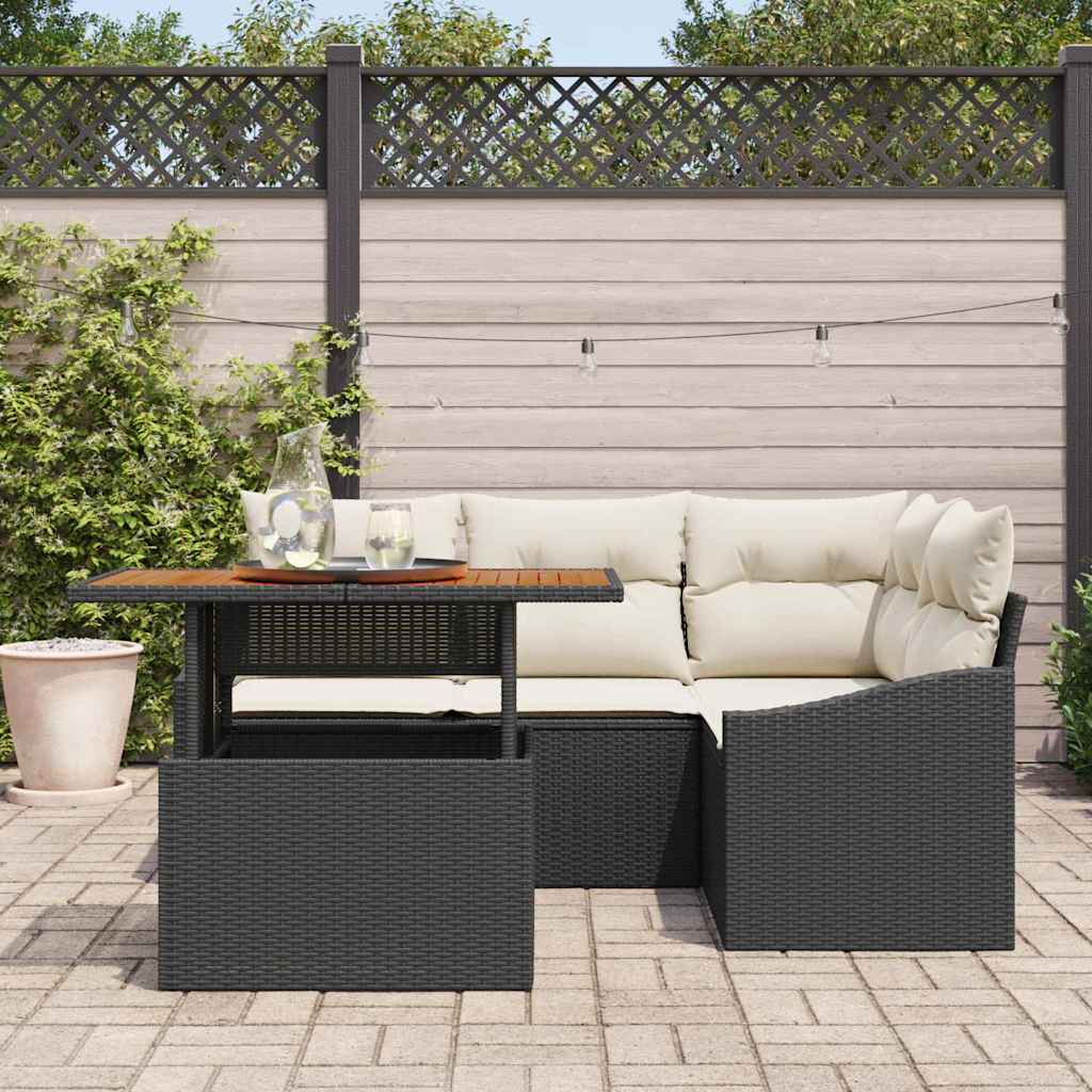 Set Divano da Giardino con archiviazione 5 pcs Nero Poly Rattan | homemem39