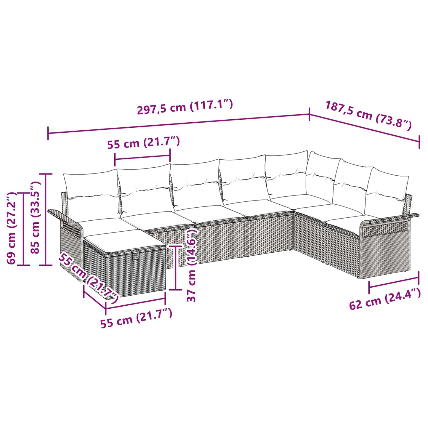 Set Divano da Giardino 8 pcs Marrone e Rosso polyrattan | homemem39