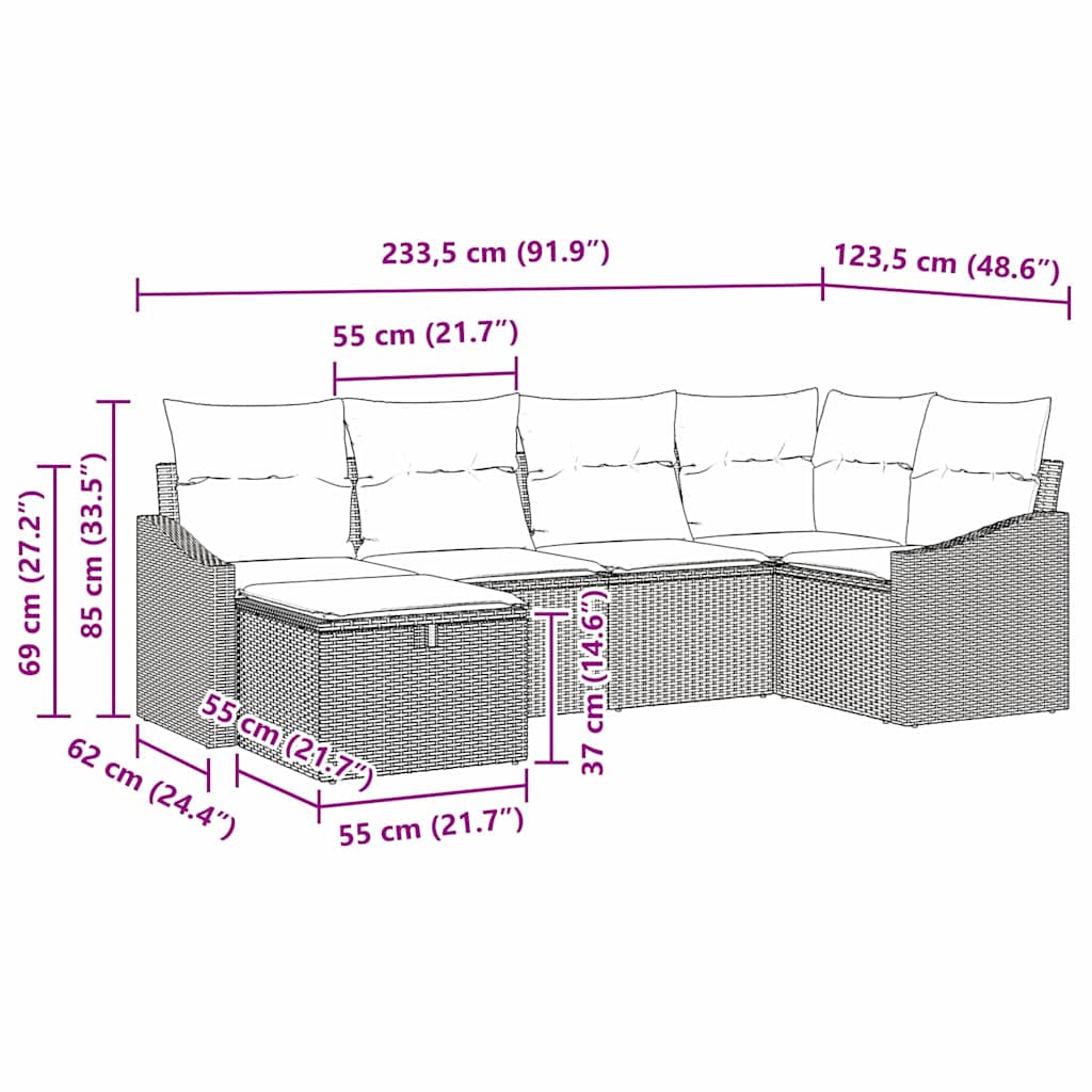 Set di divani 6 pcs Grigio chiaro e grigio polyrattan