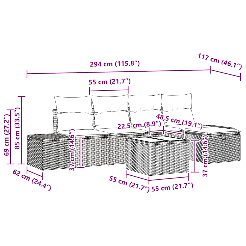 Set Divano da Giardino 6 pcs Grigio chiaro polyrattan - homemem39