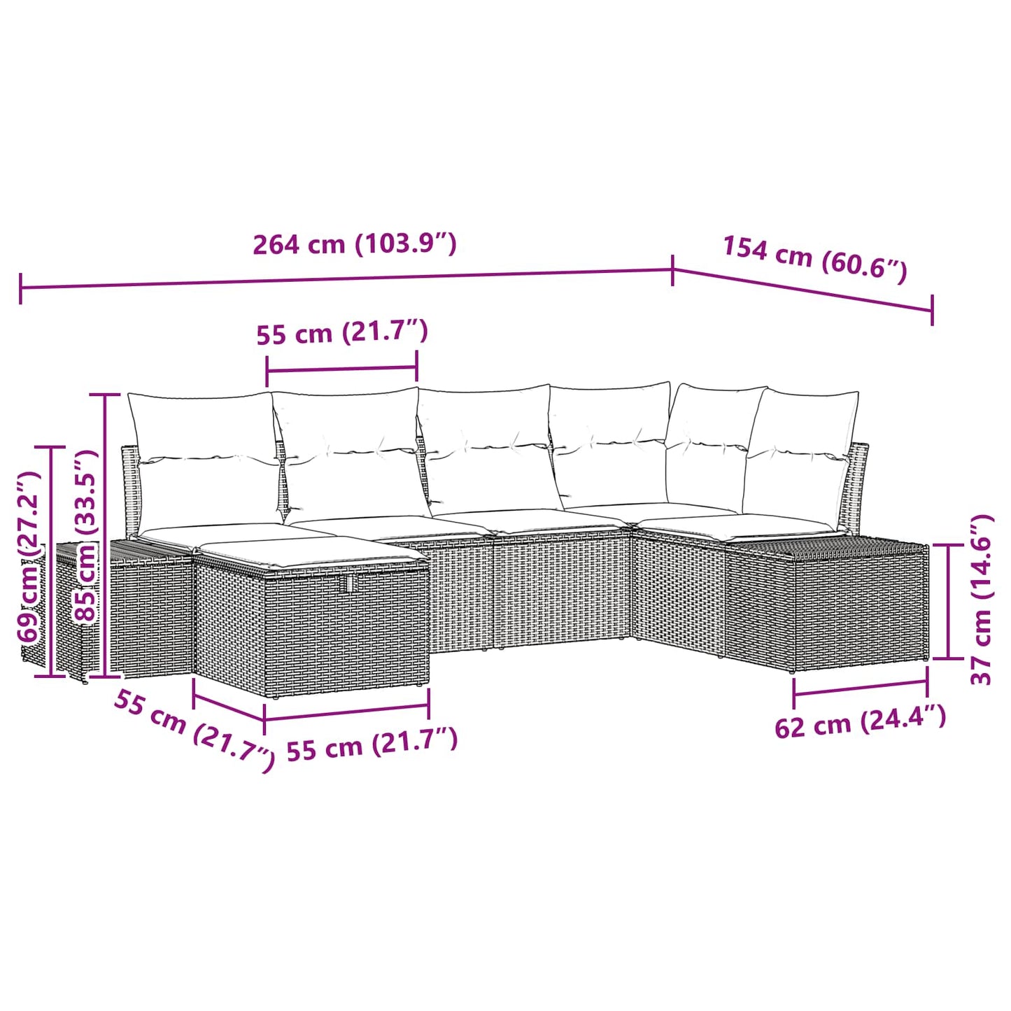 Set Divano da Giardino con cuscino 6 pcs Marrone polyrattan | homemem39