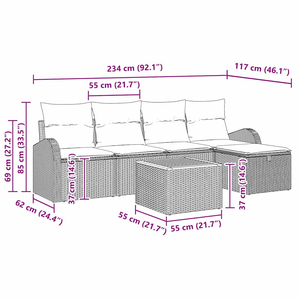 Set Divano da Giardino con cuscino 6 pcs Nero polyrattan | homemem39