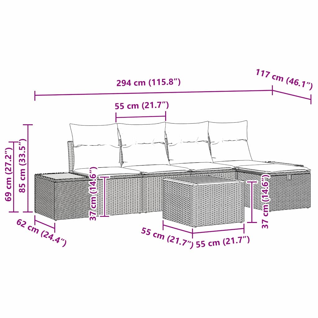 Set Divano da Giardino con cuscino 6 pcs Nero polyrattan | homemem39