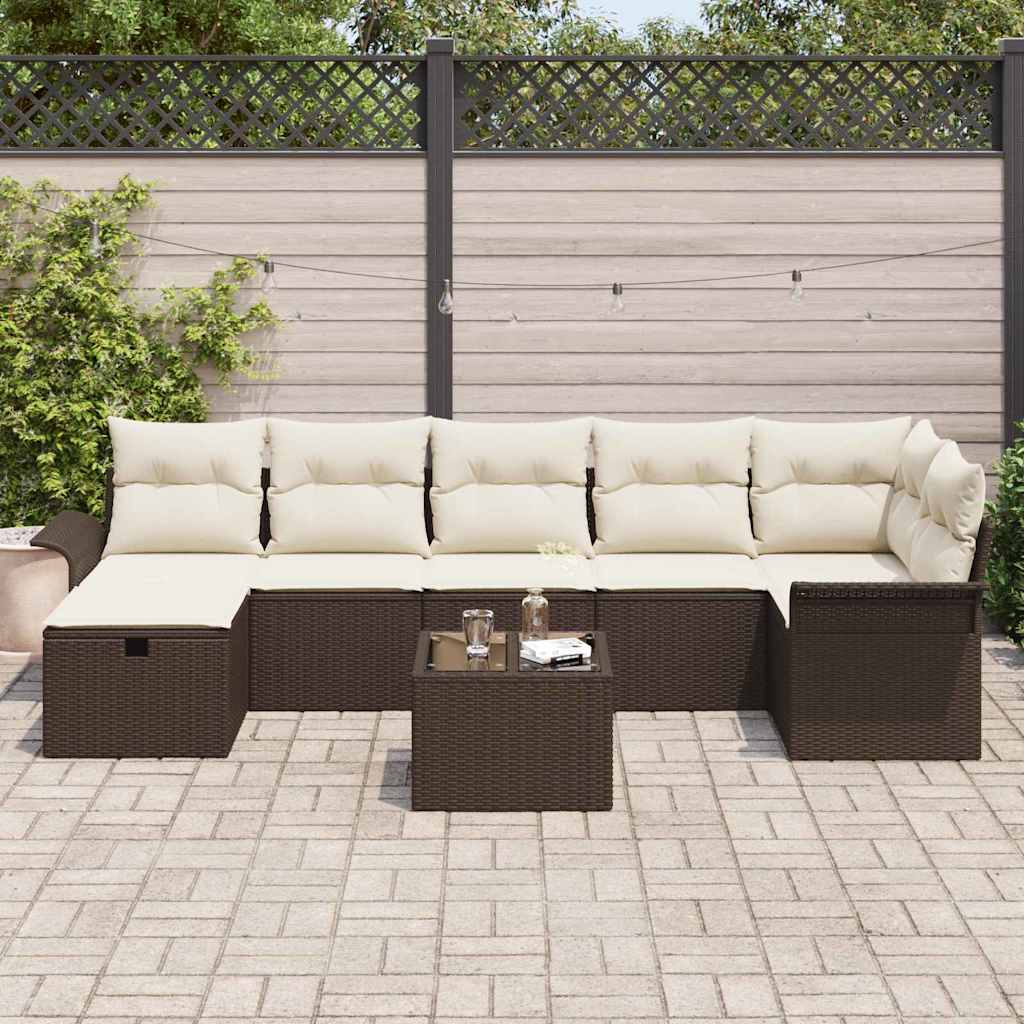 Set Divano da Giardino con cuscino 8 pcs Marrone Poly Rattan