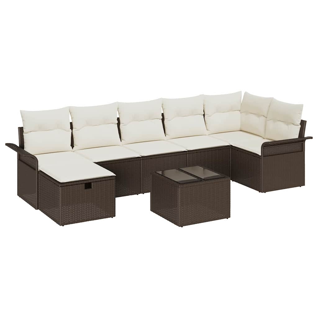 Set Divano da Giardino con cuscino 8 pcs Marrone Poly Rattan