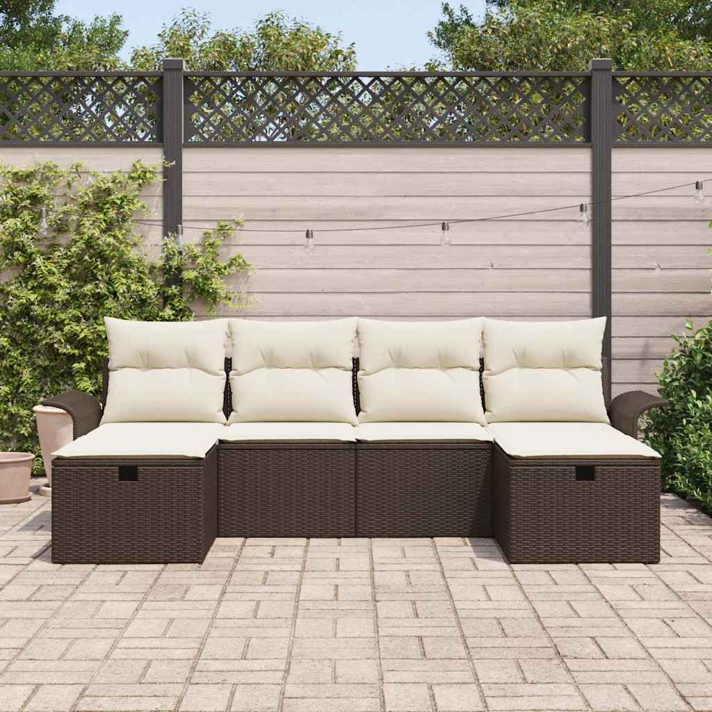 Set Divano da Giardino con cuscino 6 pcs Marrone Poly Rattan