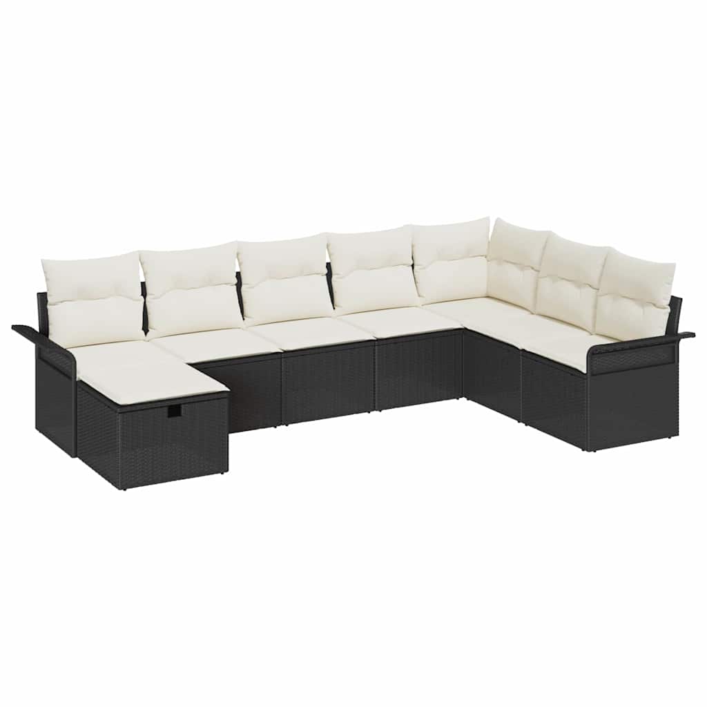 Set Divano da Giardino con cuscino 8 pcs Nero Poly Rattan