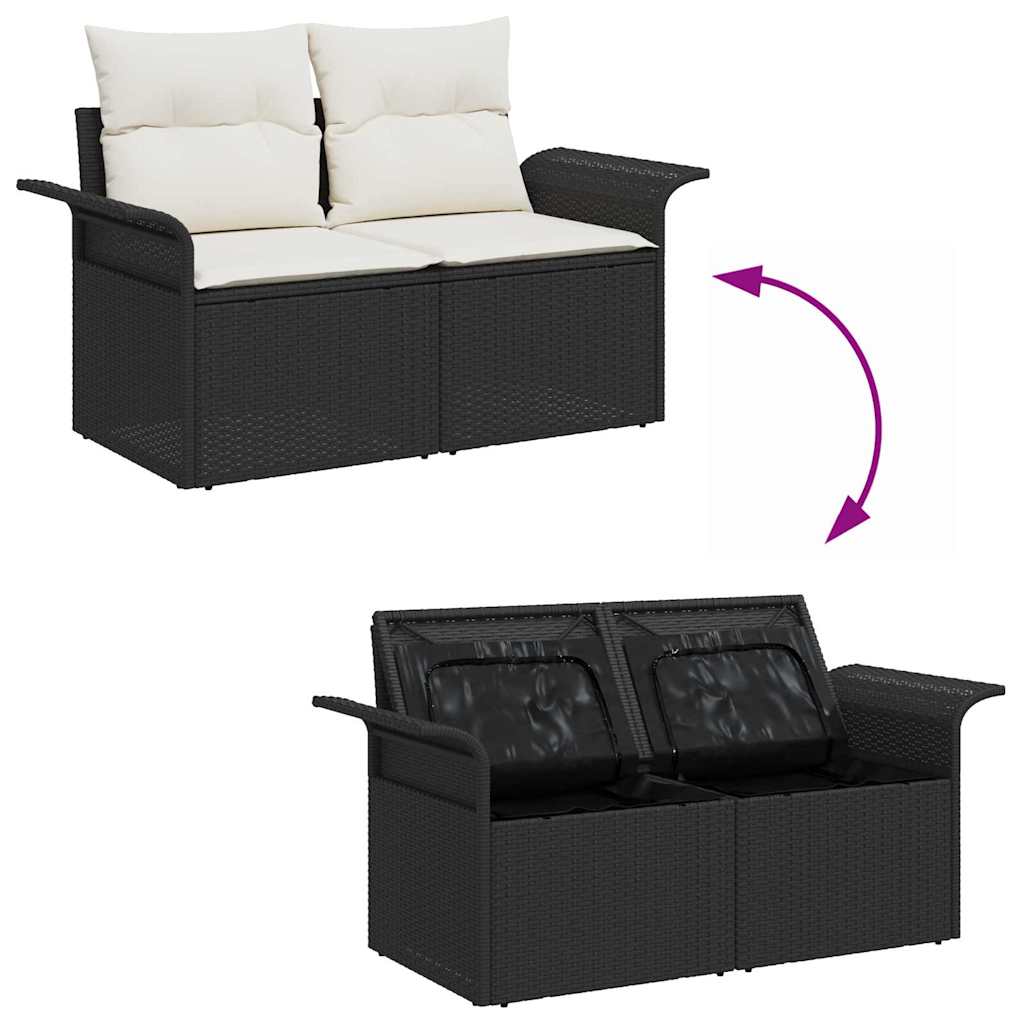 Set Divano da Giardino con cuscino 8 pcs Nero Poly Rattan