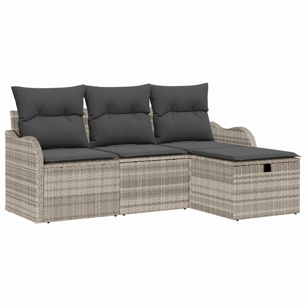 Set Divano da Giardino 4 pcs Grigio chiaro Poly Rattan