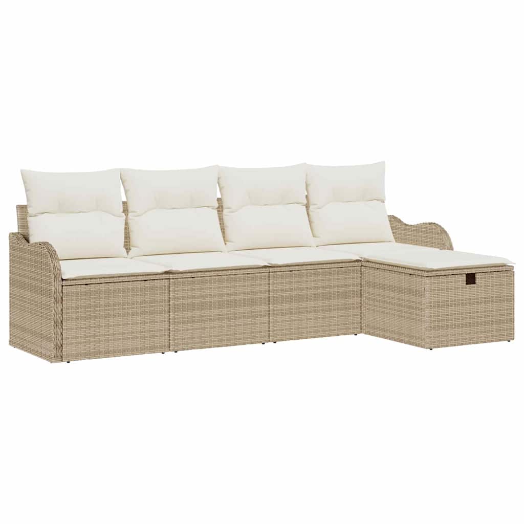 Set Divano da Giardino con cuscino 5 pcs Beige Poly Rattan