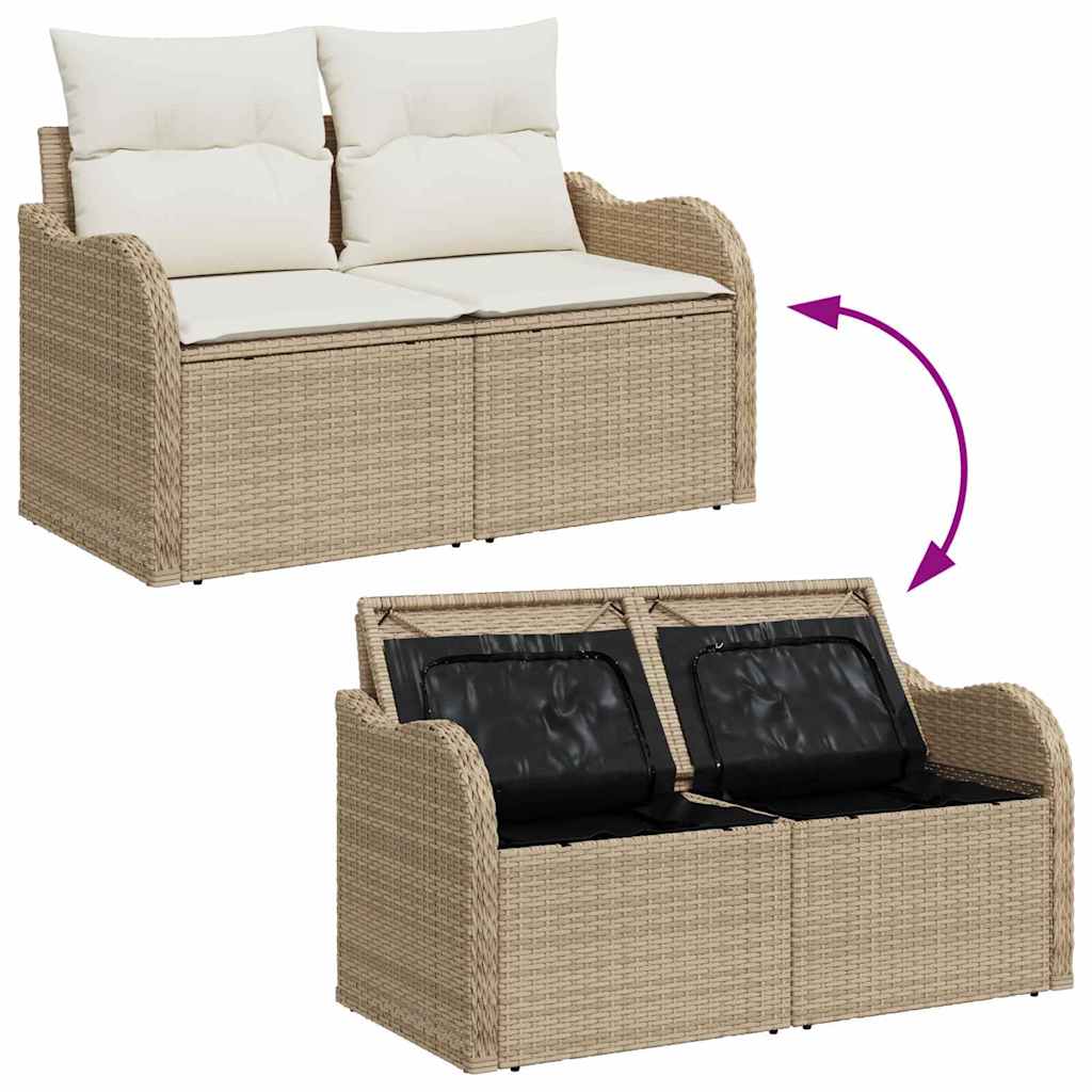 Set Divano da Giardino con cuscino 5 pcs Beige Poly Rattan