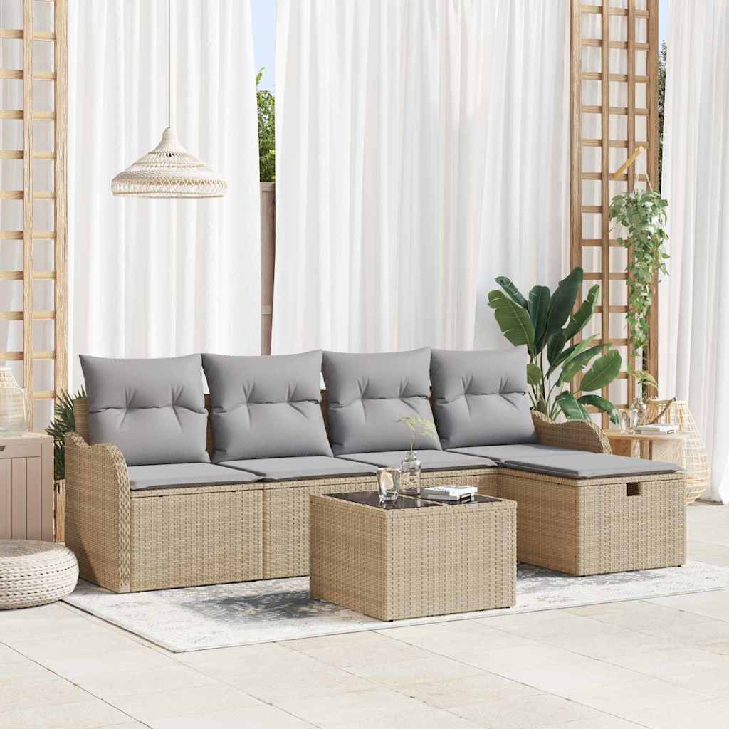 Set Divano da Giardino con cuscino 6 pcs Beige Poly Rattan