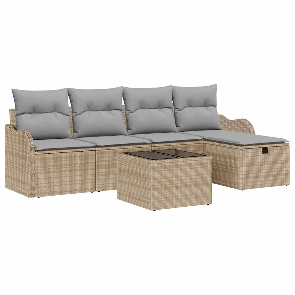 Set Divano da Giardino con cuscino 6 pcs Beige Poly Rattan
