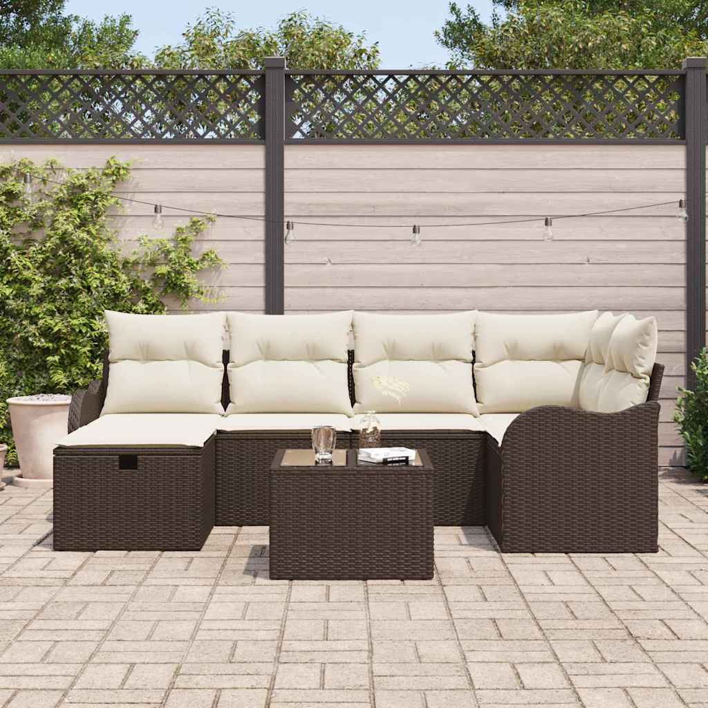 Set Divano da Giardino con cuscino 7 pcs Marrone Poly Rattan