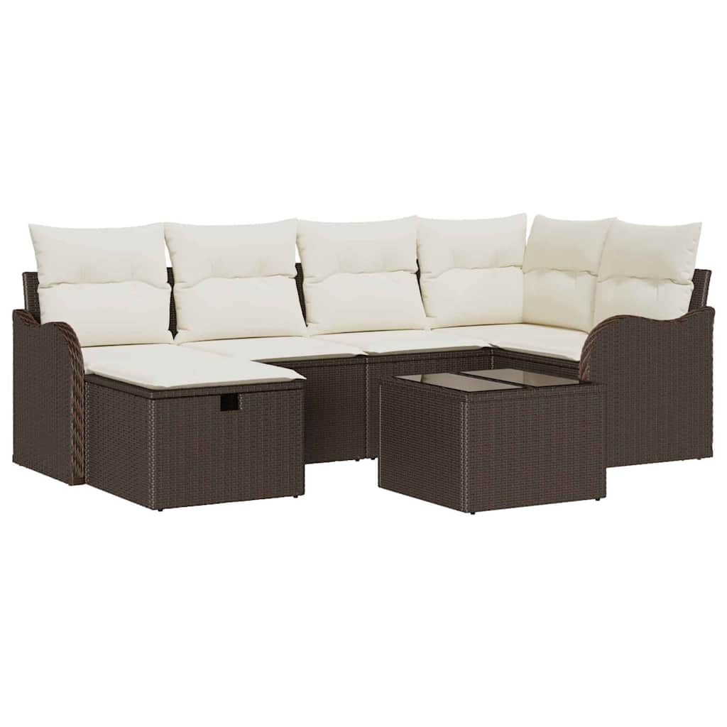 Set Divano da Giardino con cuscino 7 pcs Marrone Poly Rattan