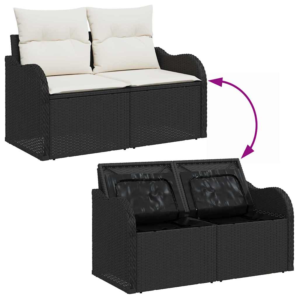 Set Divano da Giardino con cuscino 7 pcs Nero Poly Rattan