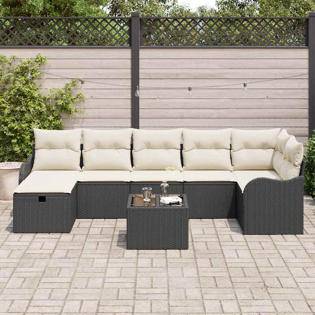 Set Divano da Giardino con cuscino 8 pcs Nero Poly Rattan