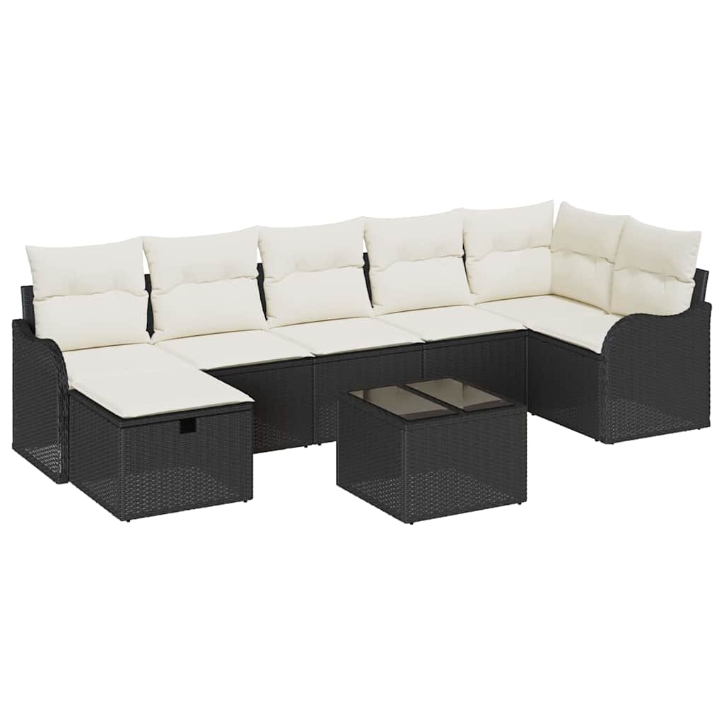 Set Divano da Giardino con cuscino 8 pcs Nero Poly Rattan