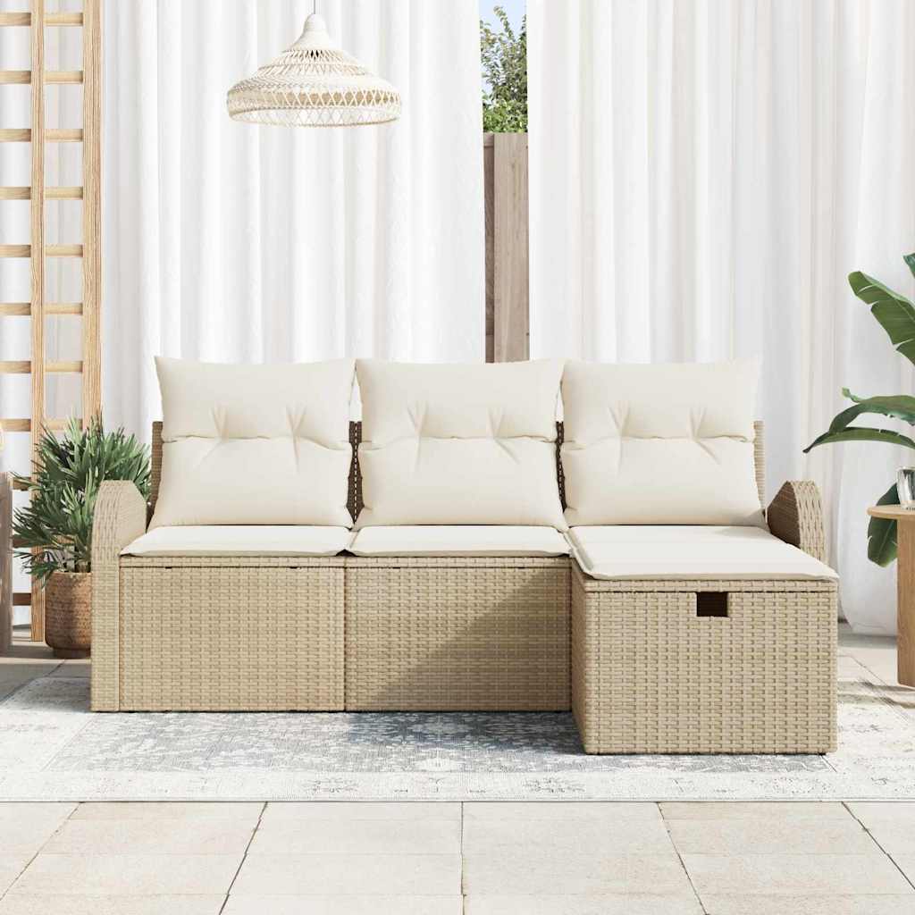 Set Divano da Giardino con cuscino 4 pcs Beige Poly Rattan