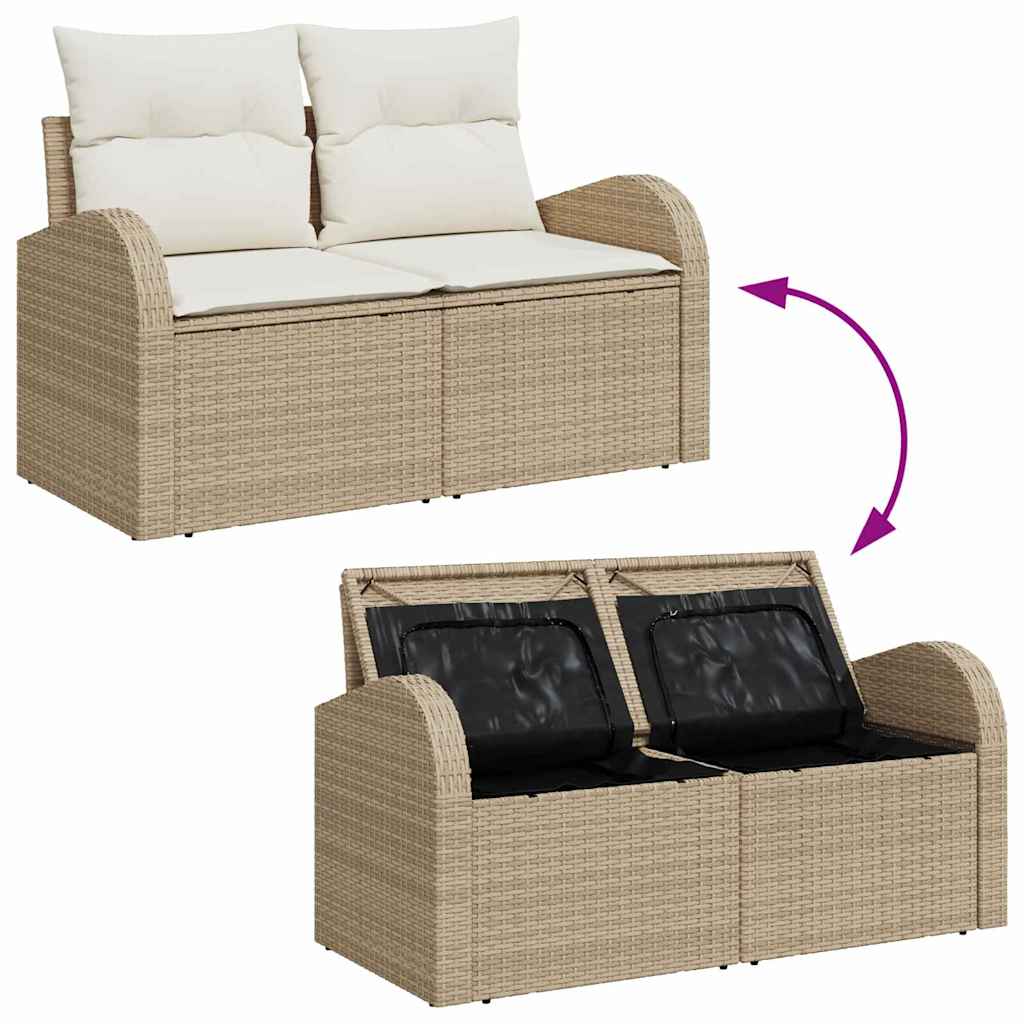 Set Divano da Giardino con cuscino 4 pcs Beige Poly Rattan