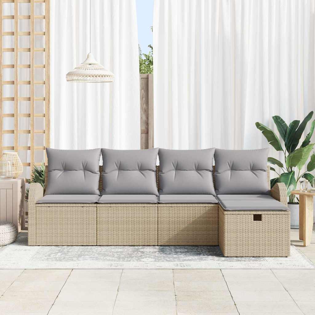 Set Divano da Giardino con cuscino 5 pcs Beige Poly Rattan