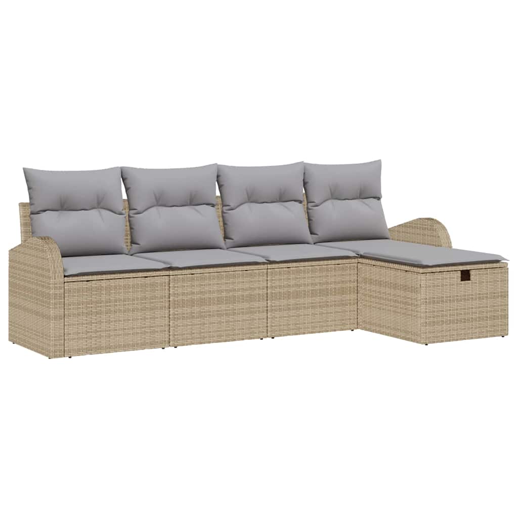 Set Divano da Giardino con cuscino 5 pcs Beige Poly Rattan
