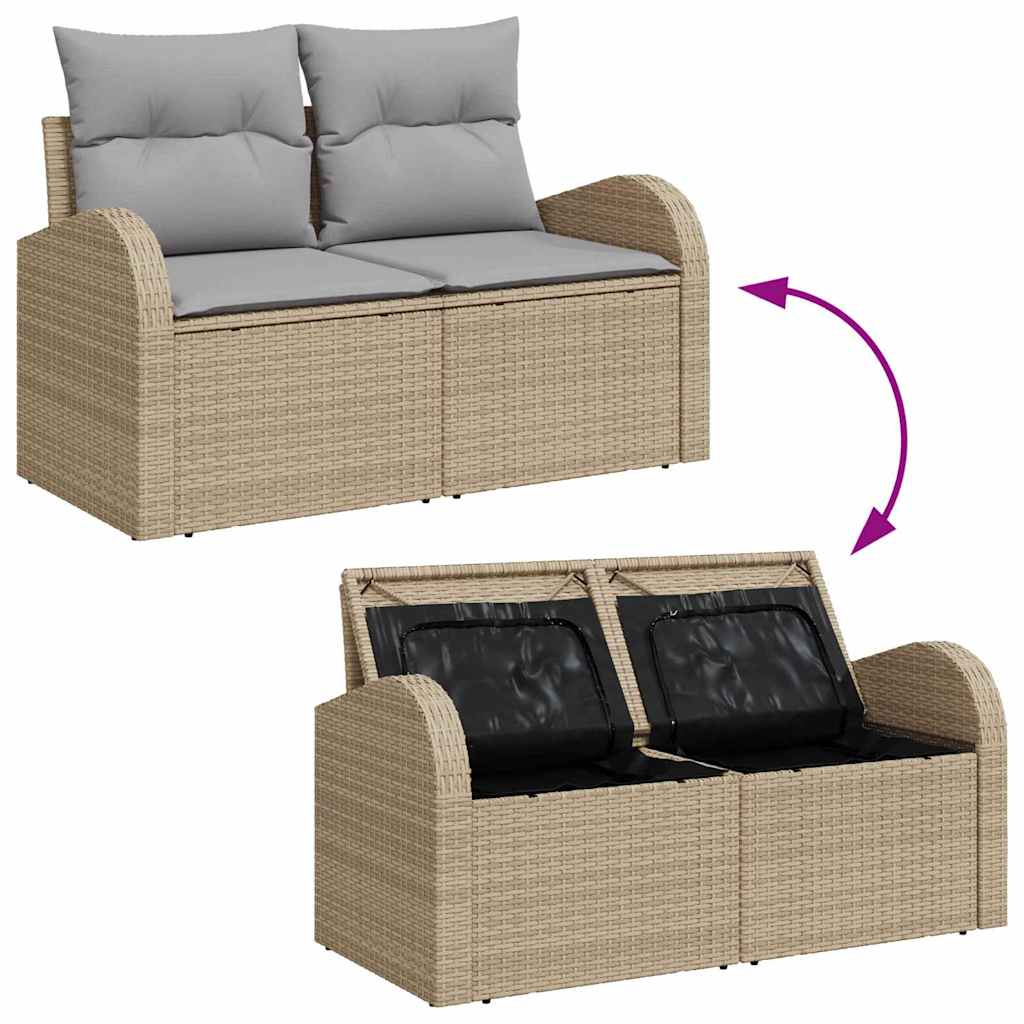 Set Divano da Giardino con cuscino 5 pcs Beige Poly Rattan