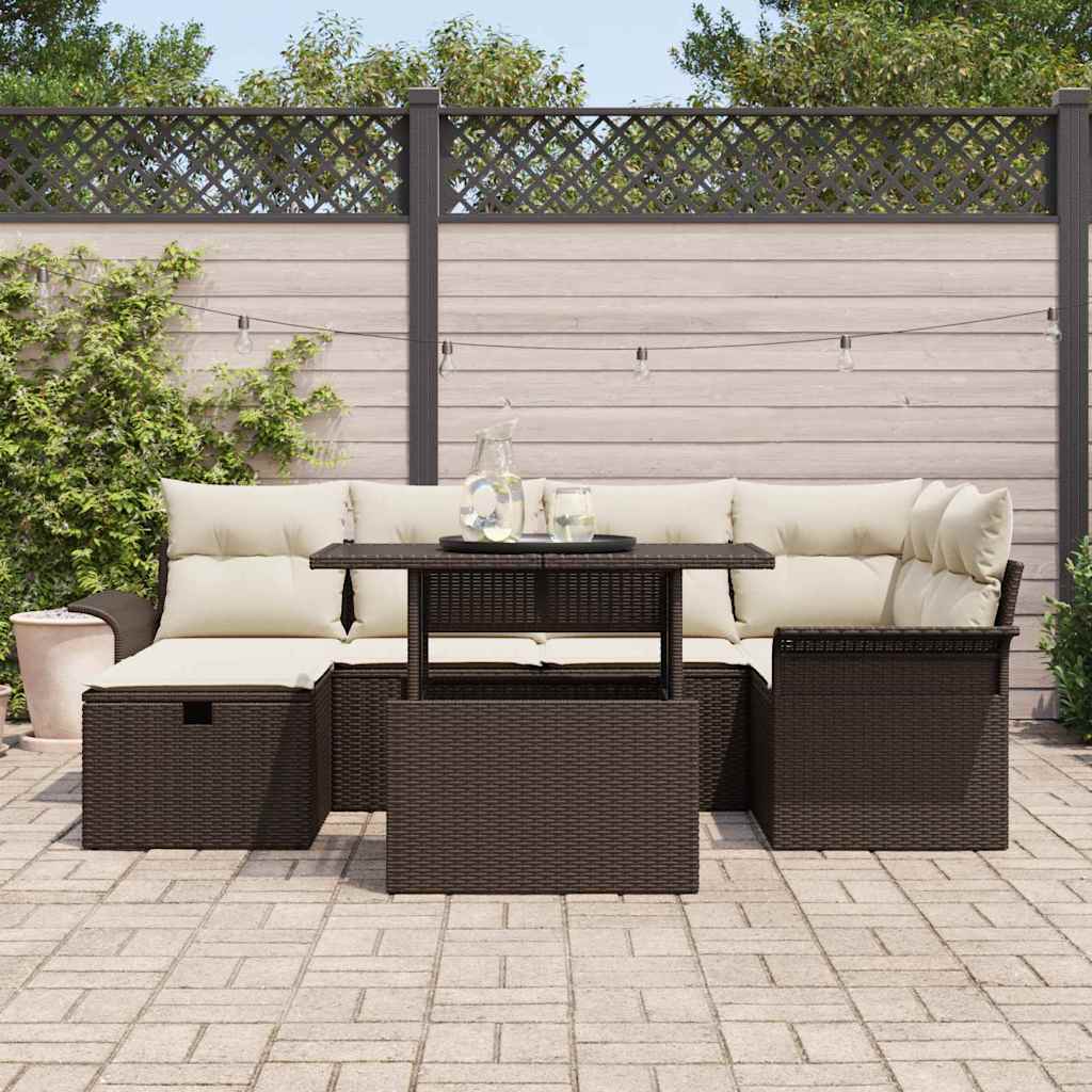 Set Divano da Giardino con cuscino 7 pcs Marrone Poly Rattan