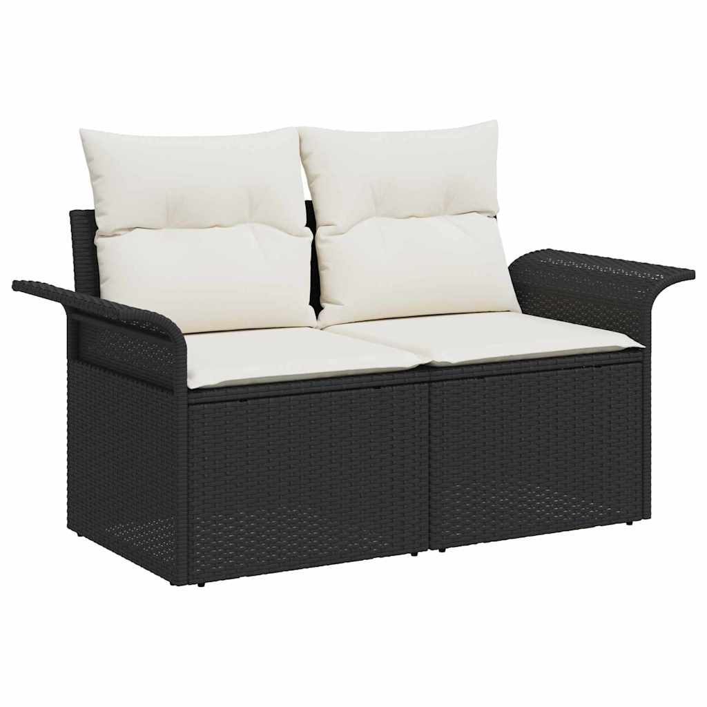 Set Divano da Giardino con cuscino 8 pcs Nero Poly Rattan