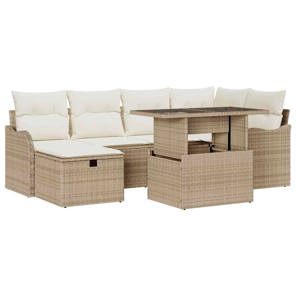 Set Divano da Giardino con cuscino 7 pcs Beige Poly Rattan