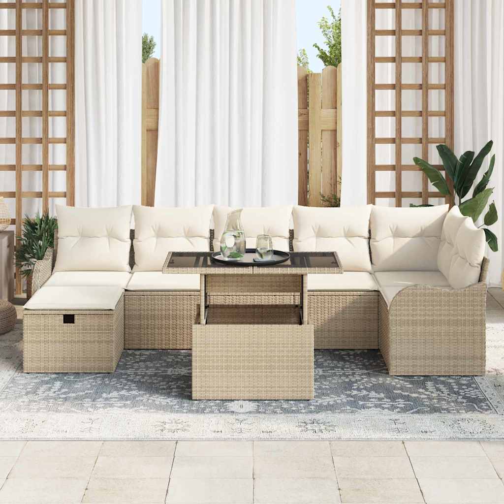 Set Divano da Giardino con cuscino 8 pcs Beige Poly Rattan