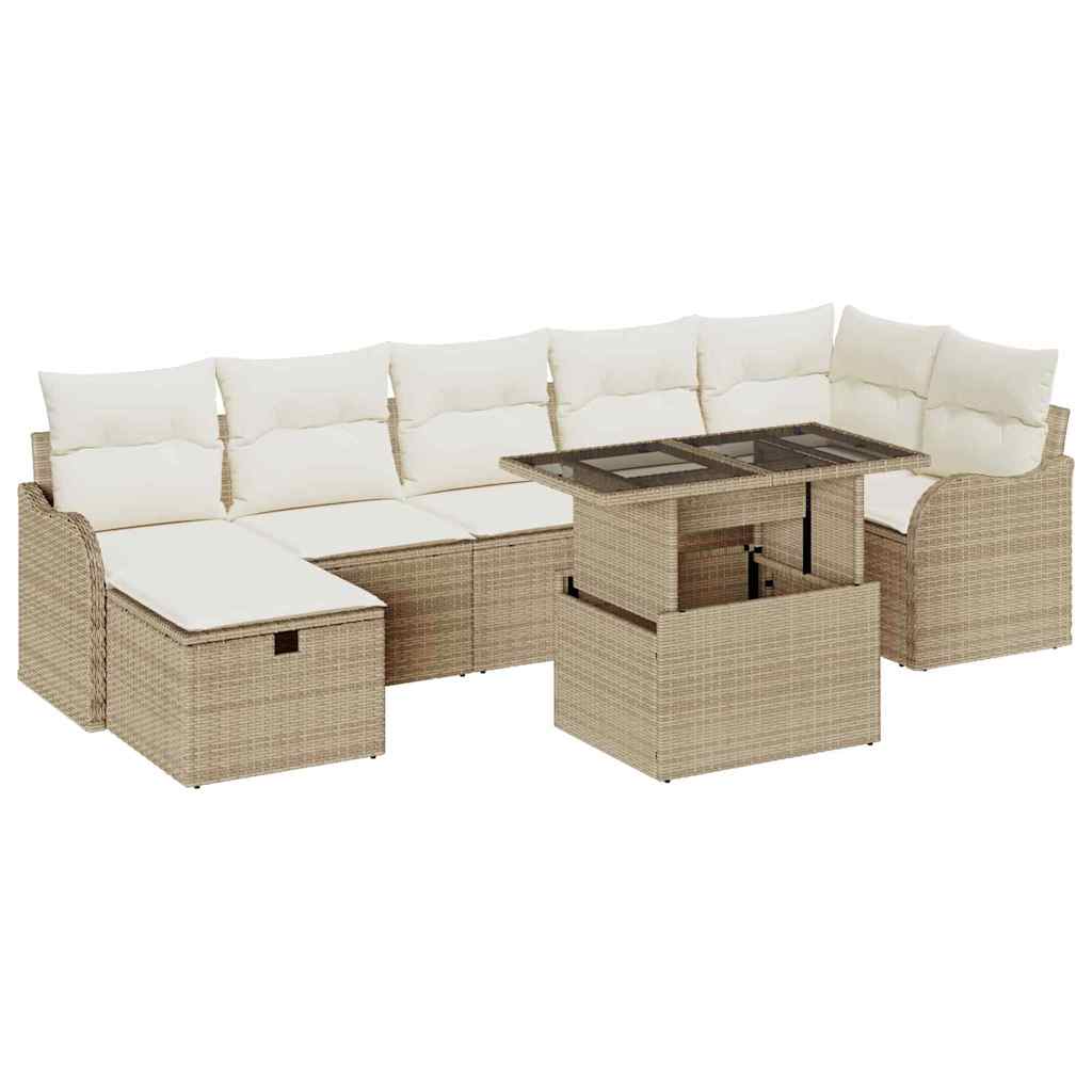 Set Divano da Giardino con cuscino 8 pcs Beige Poly Rattan