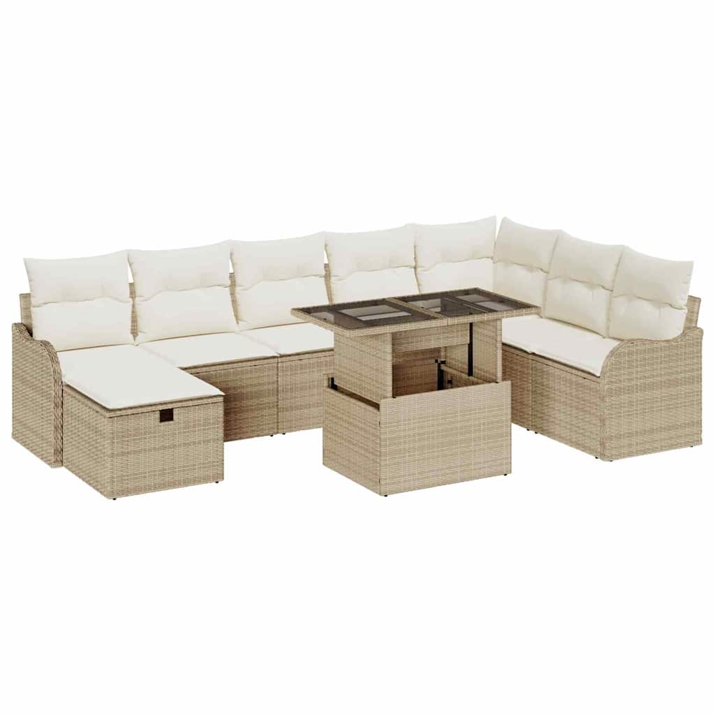 Set Divano da Giardino con cuscino 9 pcs Beige Poly Rattan