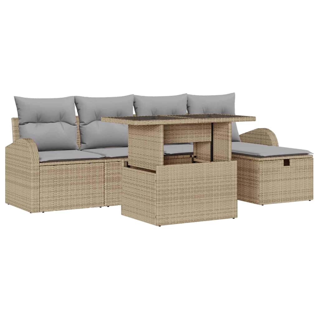 Set Divano da Giardino con cuscino 6 pcs Beige Poly Rattan