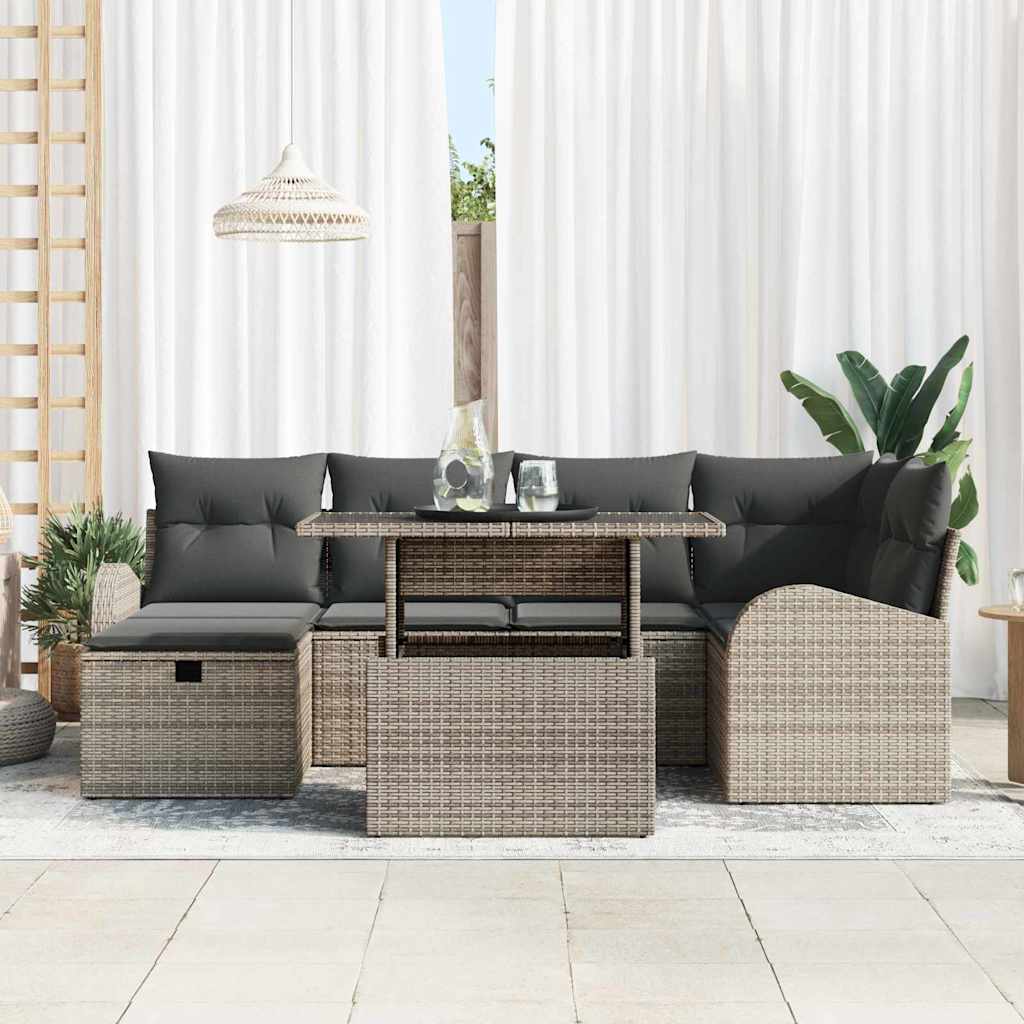 Set Divano da Giardino con cuscino 7 pcs Grigio Poly Rattan