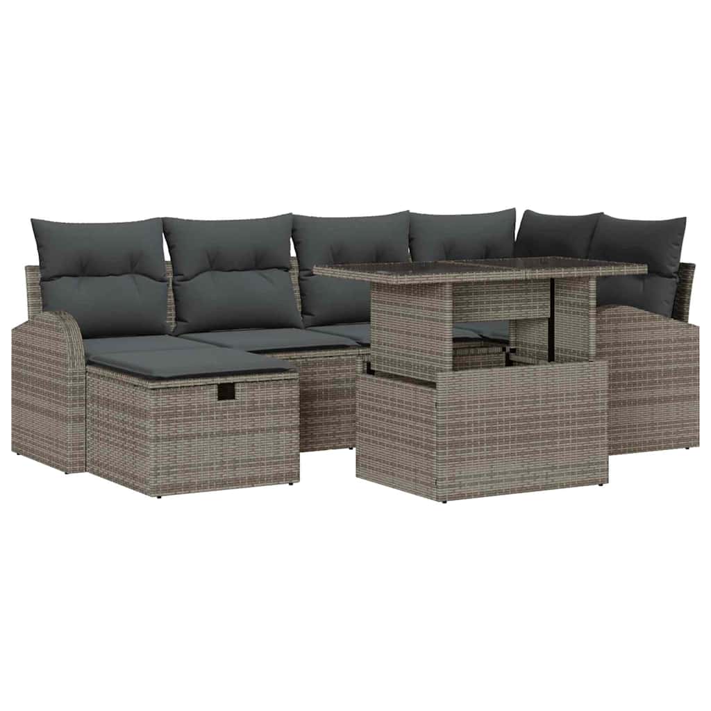 Set Divano da Giardino con cuscino 7 pcs Grigio Poly Rattan