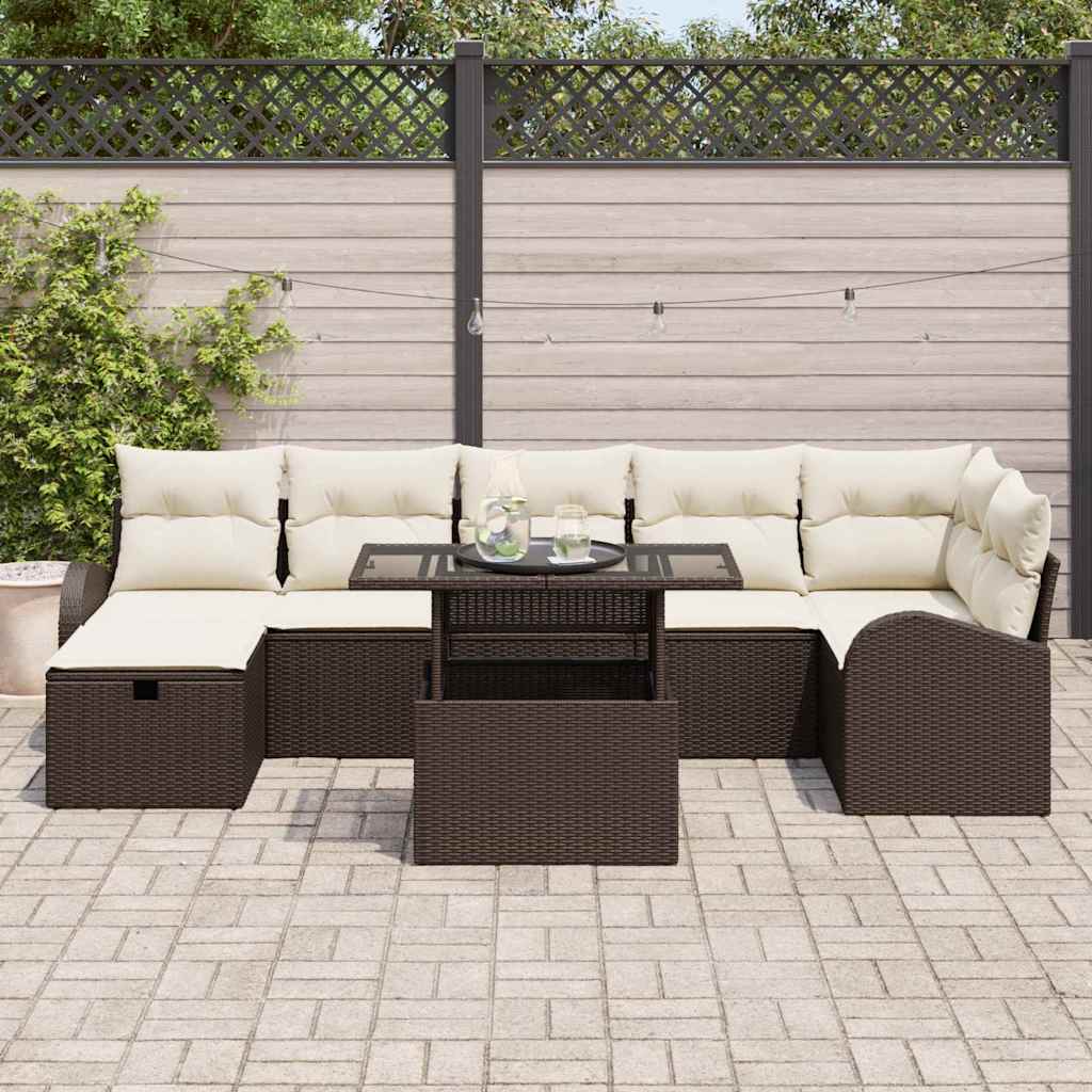 Set Divano da Giardino con cuscino 8 pcs Marrone Poly Rattan