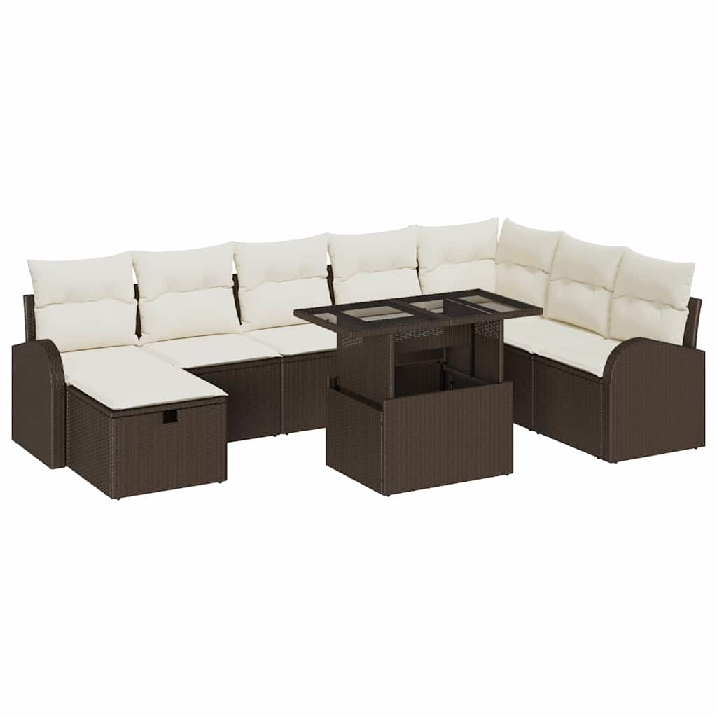 Set Divano da Giardino con cuscino 9 pcs Marrone Poly Rattan