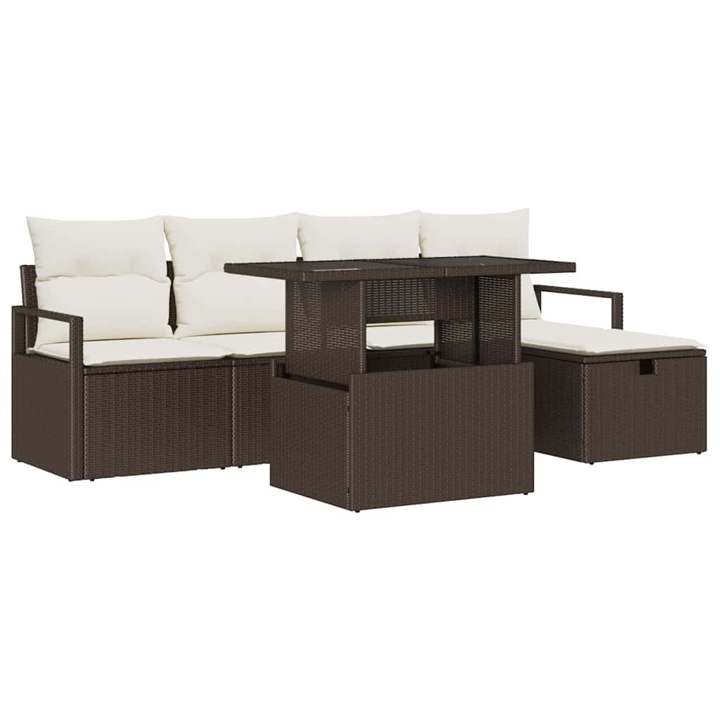 Set Divano da Giardino con cuscino 6 pcs Marrone Poly Rattan