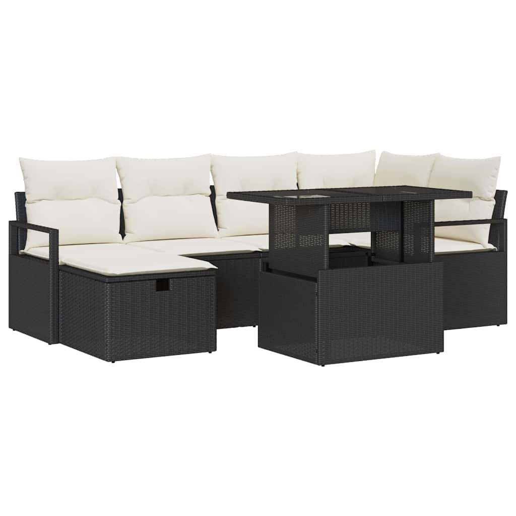 Set Divano da Giardino con cuscino 7 pcs Nero Poly Rattan