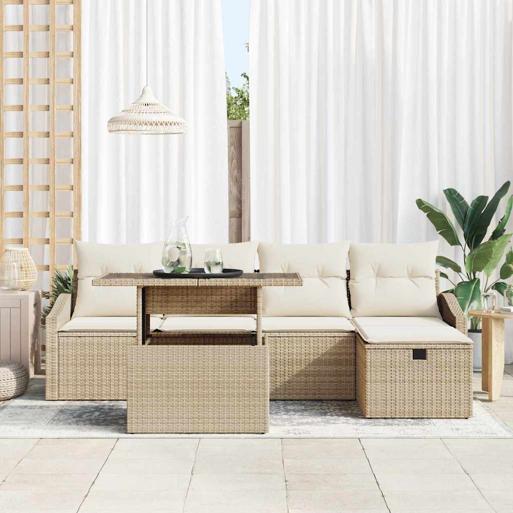 Set Divano da Giardino 6 pcs Beige polyrattan