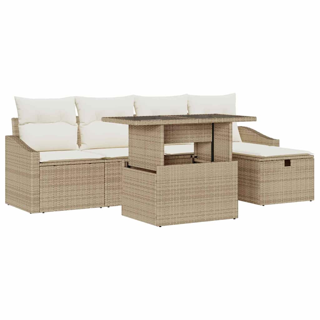 Set Divano da Giardino 6 pcs Beige polyrattan