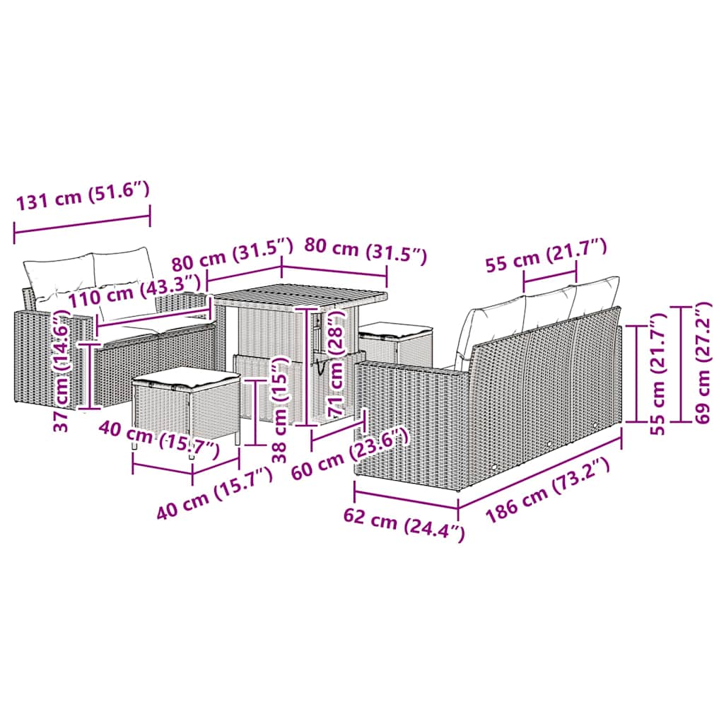 Set Divano da Giardino 8 pcs Nero polyrattan - homemem39